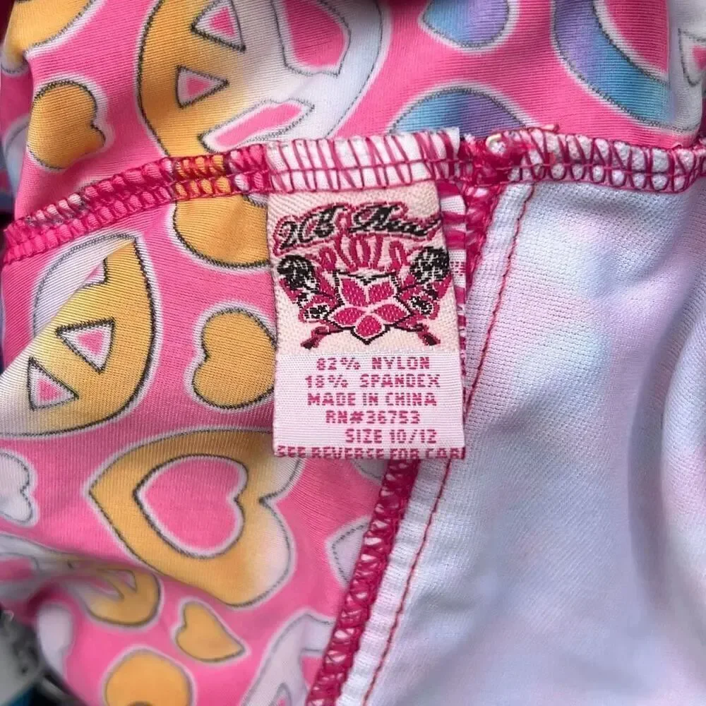 Kid's Multicolor Peace Heart Allover Print Sleeveless Swimwear Size 10/12